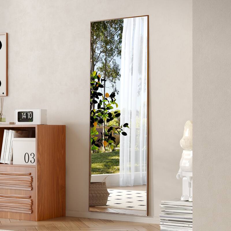 Roomfitters Full-Length Mirror with Natural Solid Wood Frame, 65"x23" Wall-Mounted or Floor Standing Dressing Mirror, Natural