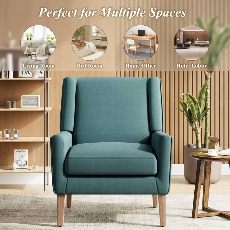 Mid-Century Linen Wing Chair - Tailored Channel Tufting & Walnut Tapered Legs, Compact Accent for Reading Nooks