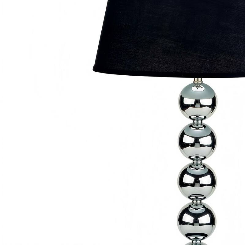 Tall Metal Table Lamp with Chrome finish, Black Fabric Shade