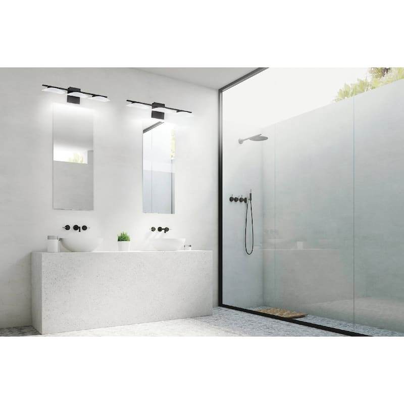 Porch & Den Parksedge Matte Black Finish/ Satin White Shade 3-light LED Vanity