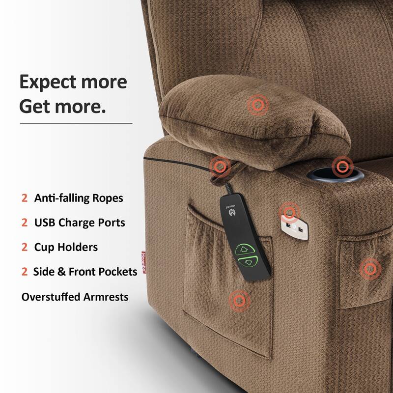 MCombo Large Power Lift Recliner Chair with Massage, Cup Holders, Extended Footrest, Fabric 7516
