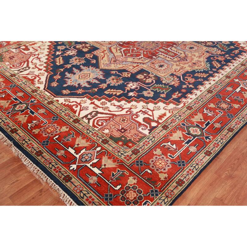 Navy Blue Heriz Serapi Indian Area Rug Handmade Wool Carpet - 9'0" x 11'10"