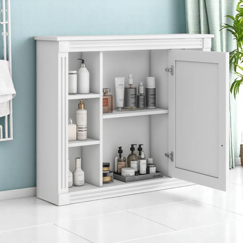 35'' Bathroom Mirror Cabinet with Storage, Wall Mounted Medicine Cabinet with Open Shelves and 1 Door