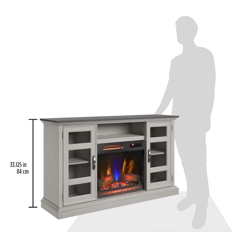 duraflame® Electric Fireplace Entertainment Center with Glass Cabinet Storage, Blanco Oak