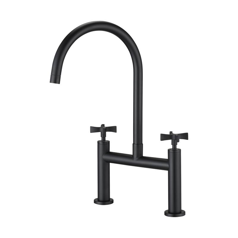 Dornberg Double Handles Bridge Kitchen Faucet with Cross Handles - Matte Black