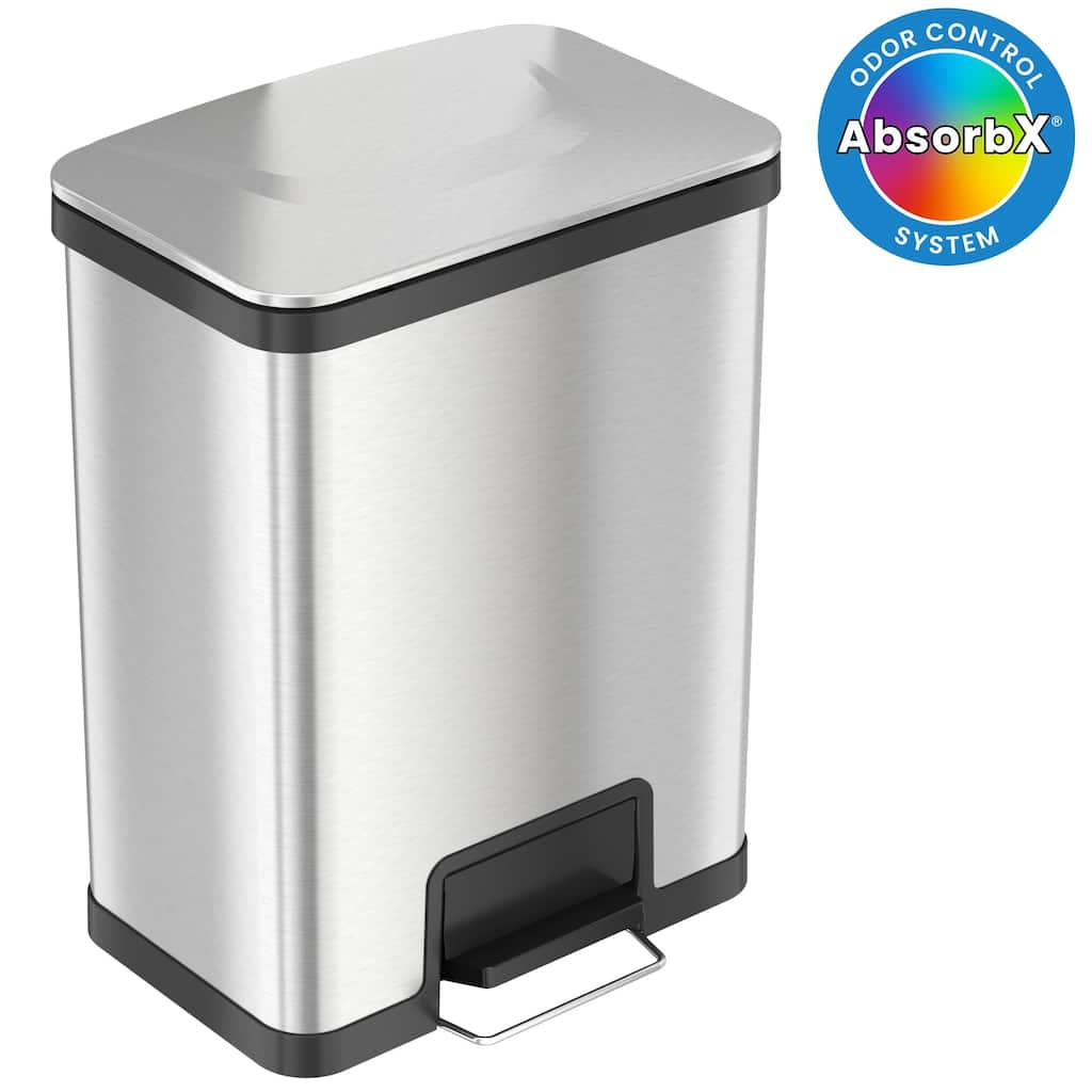 iTouchless 13 Gallon / 49 Liter AirStep Stainless Steel Kitchen Trash Can with Odor Filter