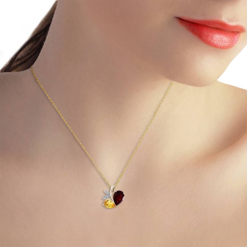 5.06 Carat 14K Solid Gold Heart Necklace Garnet, Citrine & Diamonds