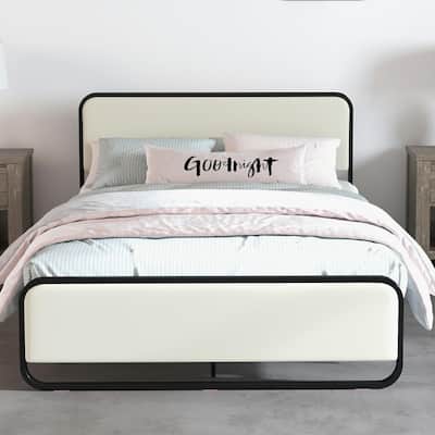 Metal Platform Bed Frame with Curved Upholstered Headboard