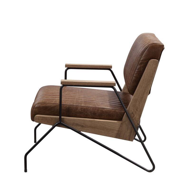 Accent Chair with Leatherette Seat and Channel Stitch, Brown