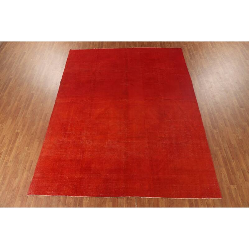 Distressed Over-Dyed Anatolian Turkish Rug Handmade Solid Wool Carpet - 9'5" x 12'1"