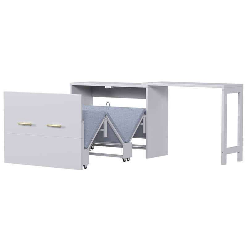 2 in 1 Murphy Bed ,Twin Size Murphy Cabinet Bed with Adjustable Position Desk, Murphy Chest Dresser Bed with Foldable Cushion