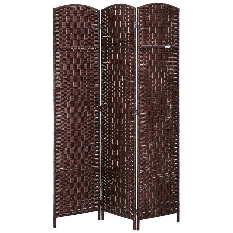 Wicker Weave 3 Panel Room Divider Privacy Screen - Brown