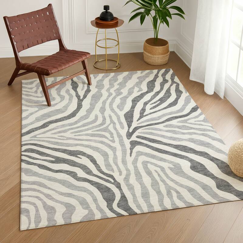 Machine Washable Indoor/ Outdoor Modern Prints Chantille Rug