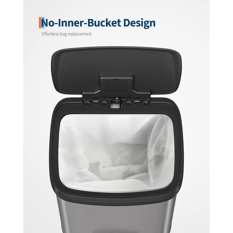 13 Gal Step-on Stainless Steel Trash Can with Soft-Close Lid for Home, Kitchen, Office
