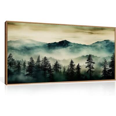 Green Foggy Forest Mountain Framed Canvas Wall Art Set