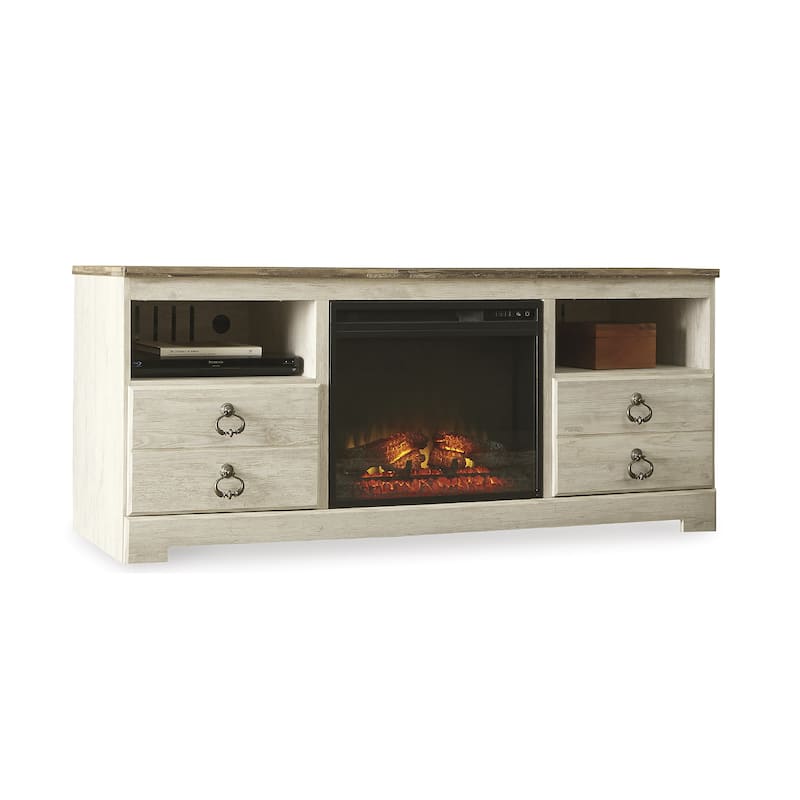 Signature Design by Ashley Willowton Whitewash 64" TV Stand for TVs up to 73" with Electric Fireplace