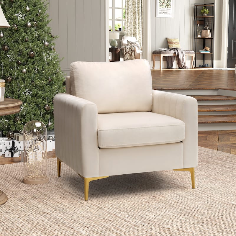 Upholstered Club Chair Accent Chair Velvet Arm Chair Comfortable Sofa Chair - See picture - 1-piece, Beige