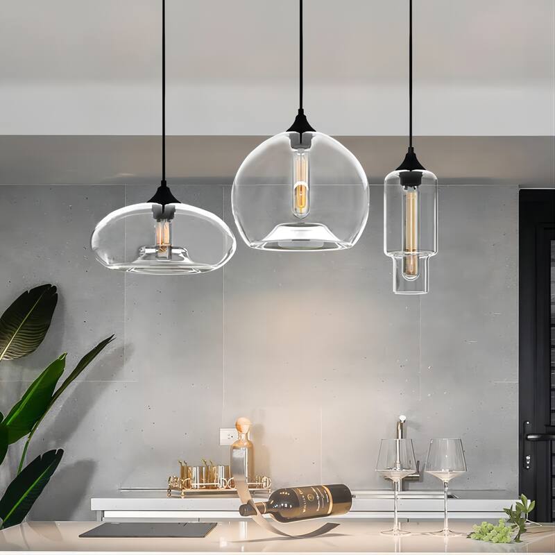 3-Light Modern Glass Cluster Pendant Light with Clear Glass Globe for Kitchen Island Dining/ Living Room