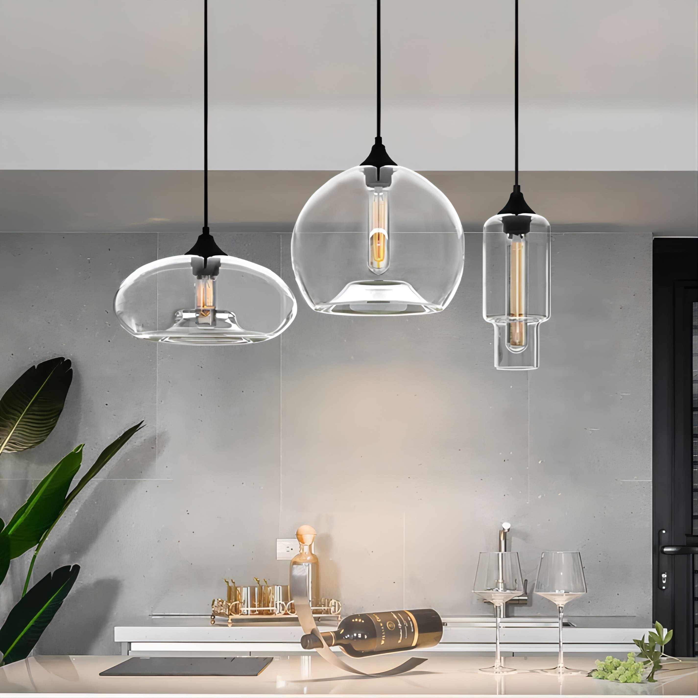 3-Light Modern Glass Cluster Pendant Light with Clear Glass Globe for Kitchen Island Dining/ Living Room