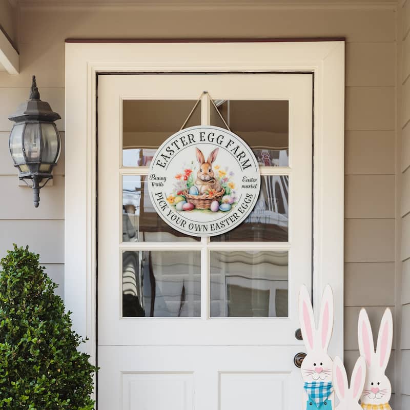Glitzhome 11.75"D Easter Wooden & Epoxy Bunny Round Wall/Door Hanger