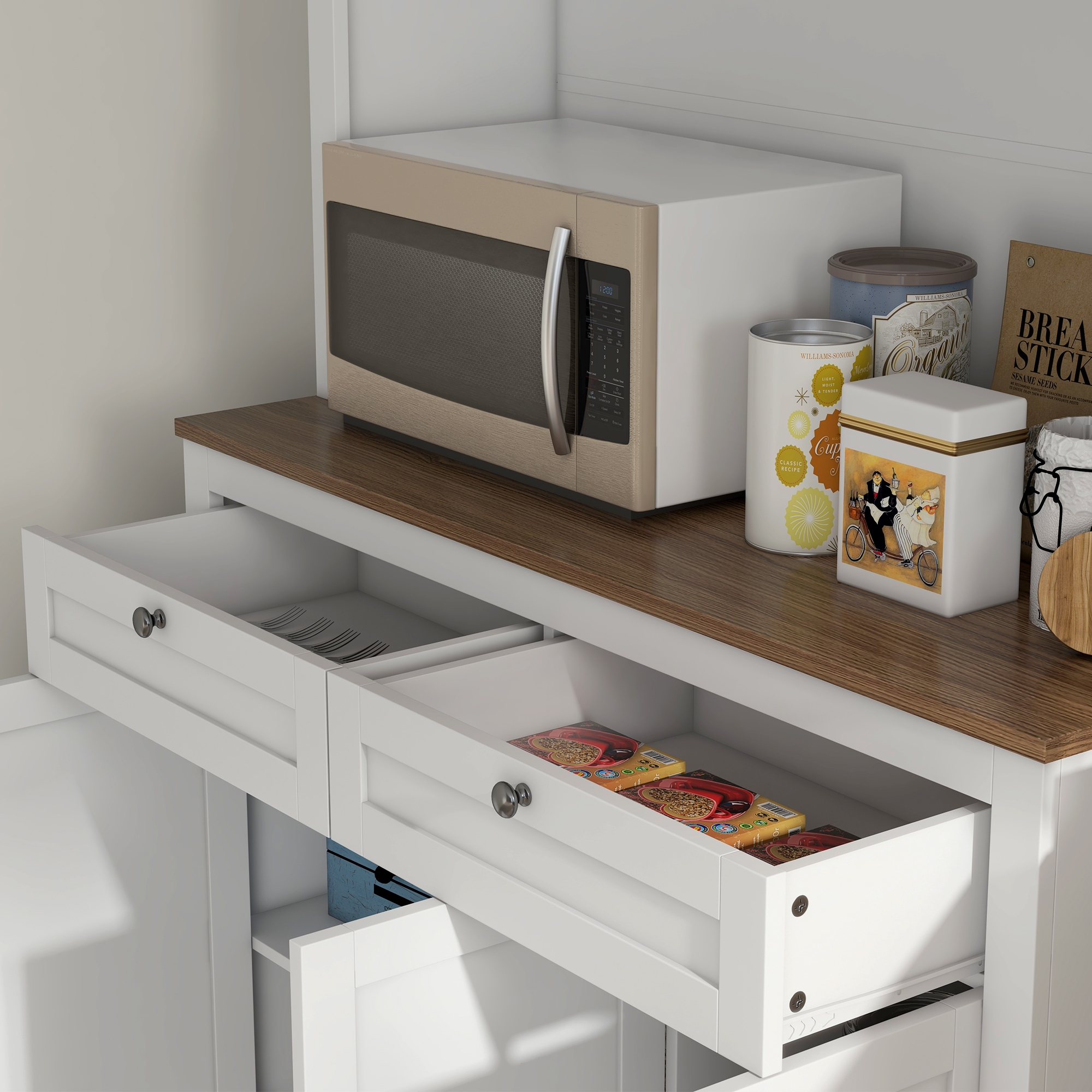 71 Tall Kitchen Pantry Storage Cabinet with Microwave Stand 2 Drawers 5 Doors Adjustable Shelves and Glass Doors White Bed Bath Beyond 42061310
