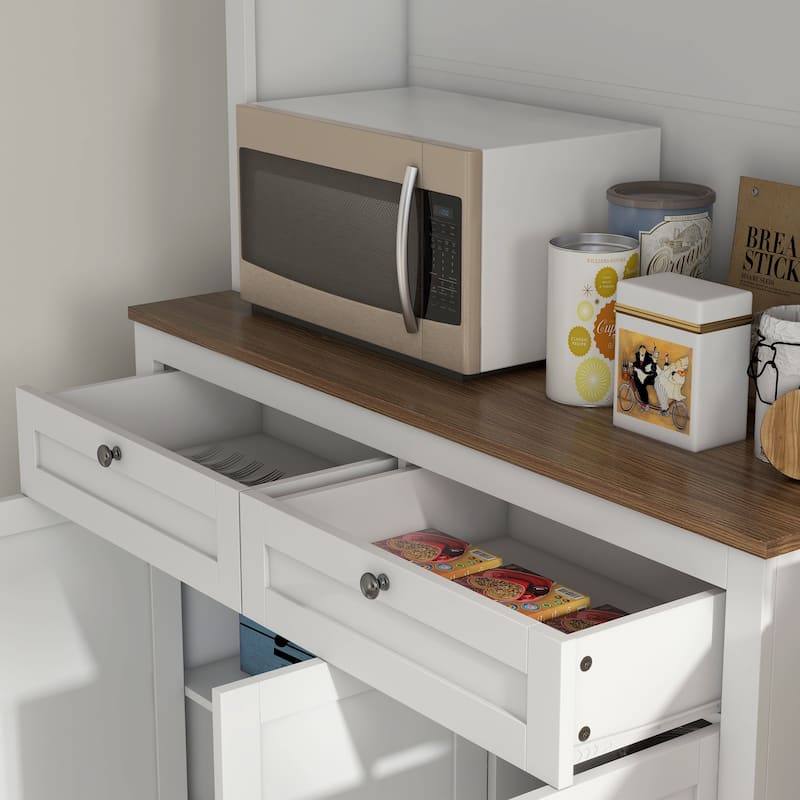 Tall Kitchen Pantry Storage Cabinet with Glass Doors and Adjustable Shelves, Buffet Cabinet with Countertop