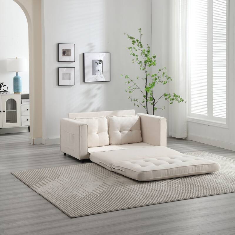Space-Saving 3 Fold Sofa Bed - Velvet Linen Futon Couch with Pull-Out Bed, Perfect for Small Living Areas