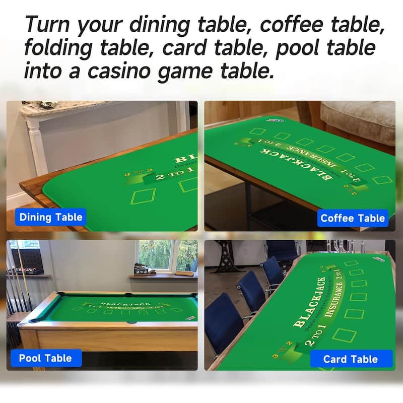 GSE™ 70"x35" Casino Blackjack Layout Mat with Carrying Bag, Non-Slip Rubber Blackjack Tabletop Cover