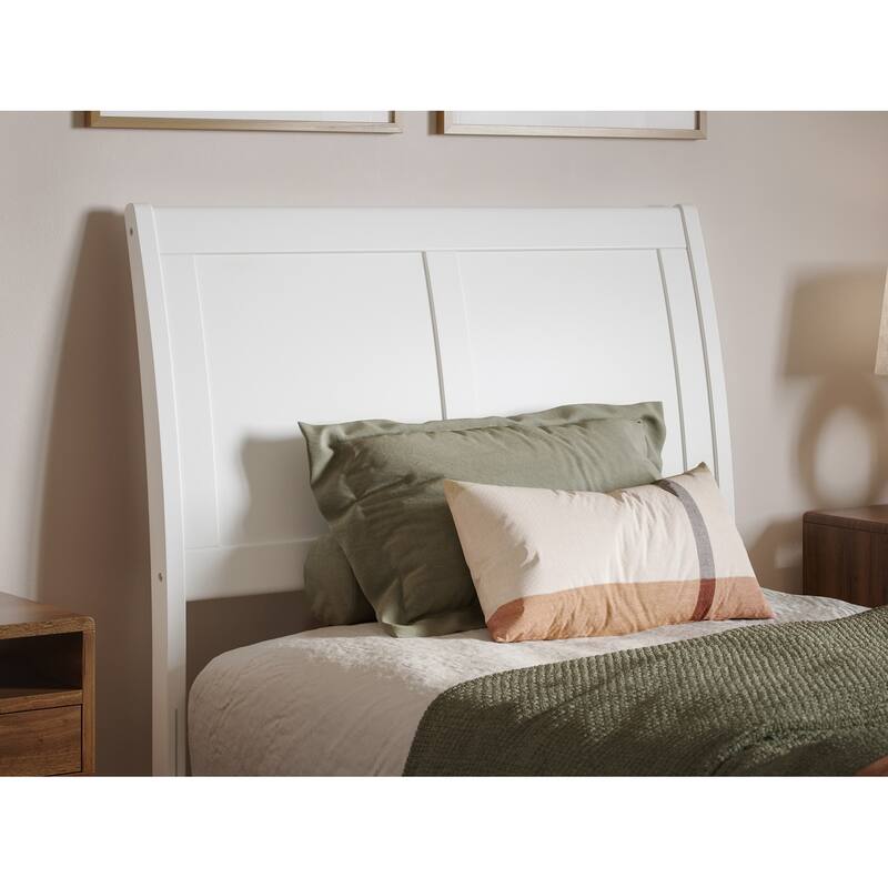 Twin XL Platform Bed Wood Sleigh Low Profile Bed Frame with Footboard - White Finish