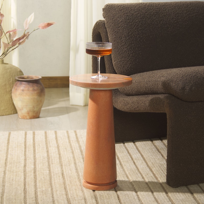 SAFAVIEH Couture Jose Round Marble Accent Table - 10"W x 10"D x 18"H - Clay