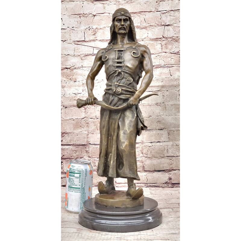 Signed Goudray Lemir Nomadic Arab Middle Eastern Chief Sword Bronze Statue Gift