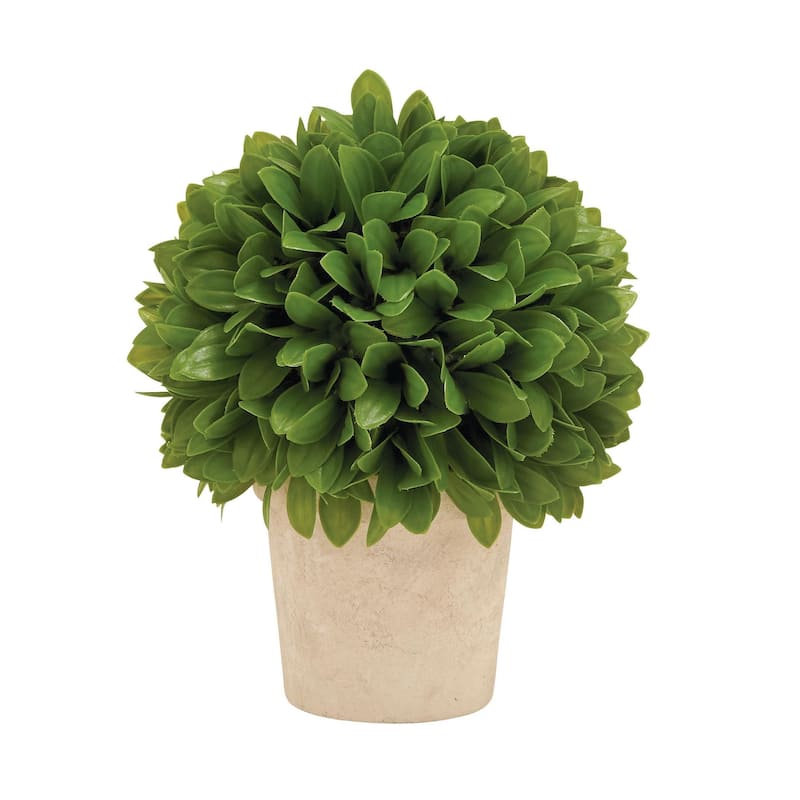 Faux Foliage Boxwood Topiary Indoor Outdoor Artificial Foliage Ball with Beige Paper Pot - Green - Roche River Decor - Green