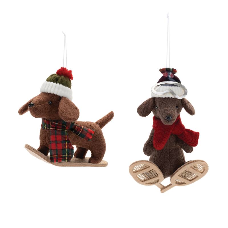 Plush Ski and Snowboard Dog Ornament (Set of 6) - N/A