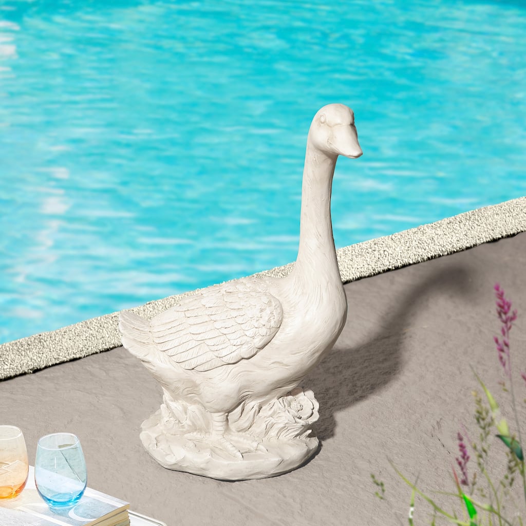 Glitzhome 20"H MGO Faux Bronze / White Goose Garden Statue