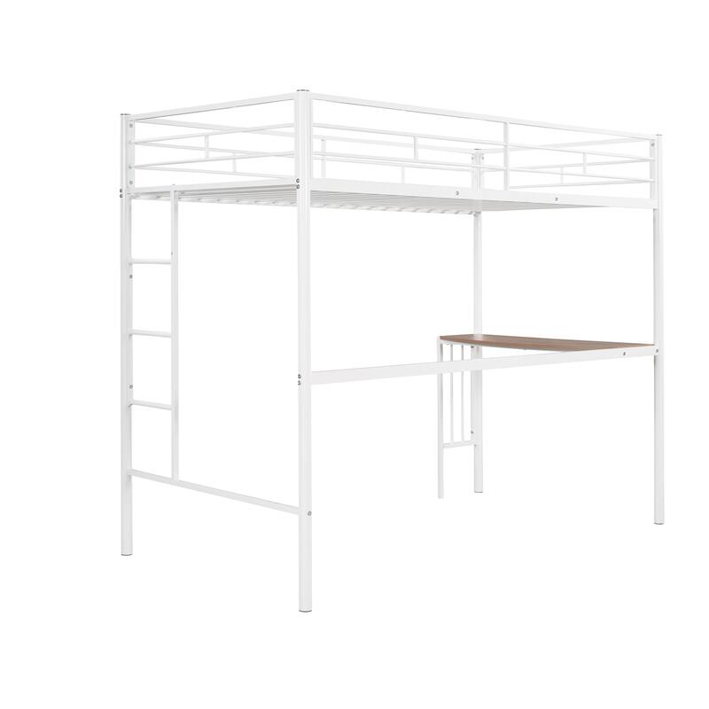 Industrial Twin Size Loft Bed with Curved Desk, Heavy-Duty Steel Bed Frame with Powder-coated Finish, Ladder and Guardrail