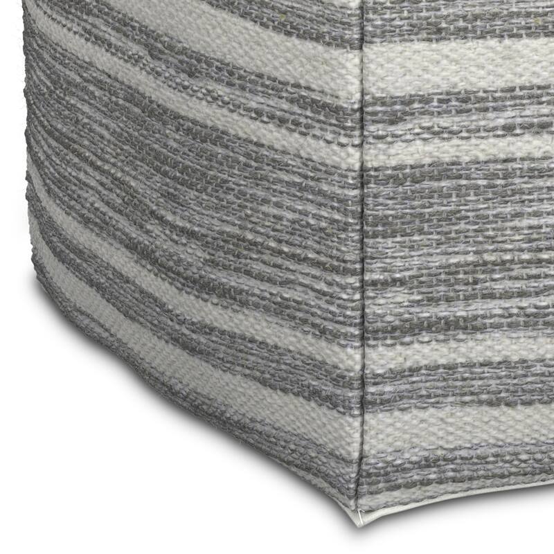 WYNDENHALL Eleanor Contemporary Square Woven Pouf in Black Melange, White Wool