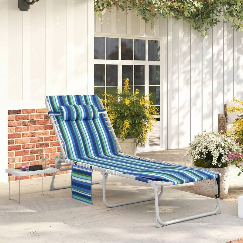 Outsunny Tanning Chair with Face Hole, Side Table, 5-Position Reclining Folding Chaise Lounge Chair - Multi