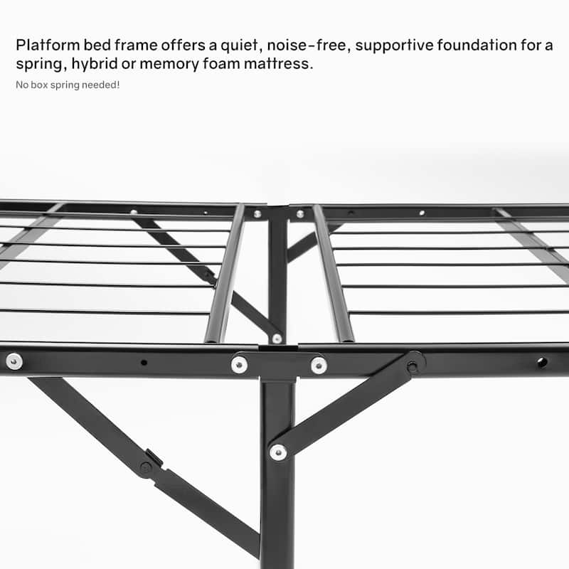 14-Inch Foldable Metal Platform Bed Frame with Tool Free Setup, Sturdy Steel, No Box Spring Needed