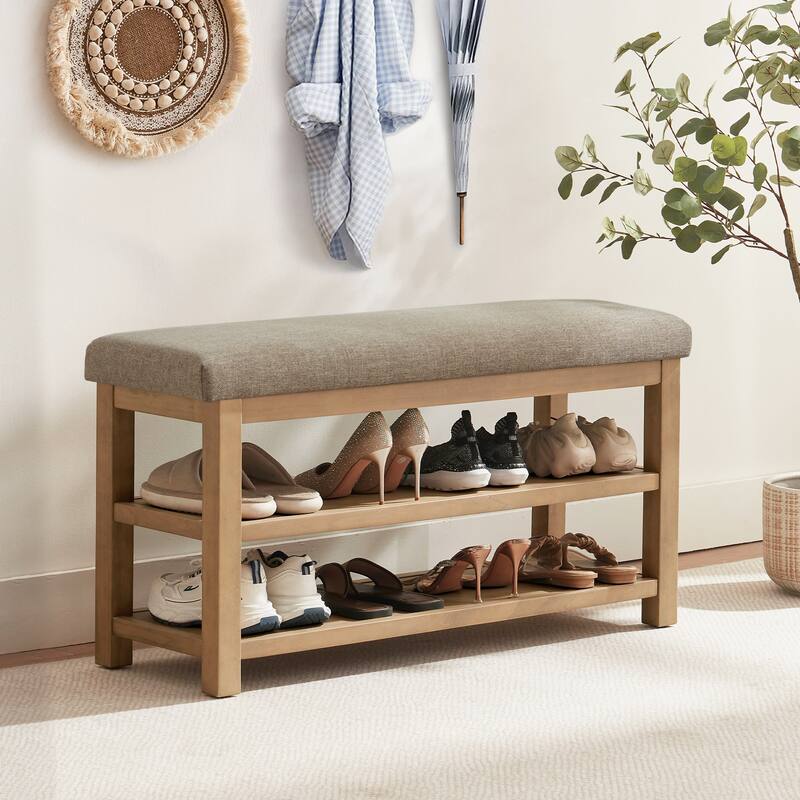 HUIMO Multi-Functional Solid Wood Bench with Storage Shelves 46in/39in/31in