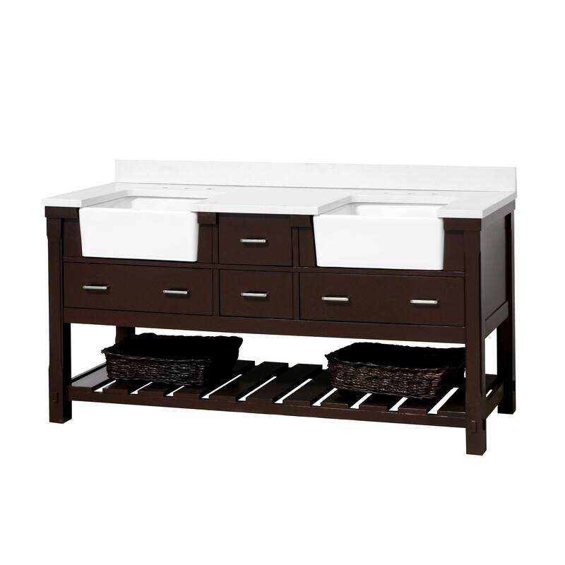 KitchenBathCollection Charlotte 72" Double Farmhouse Vanity with Quartz Top