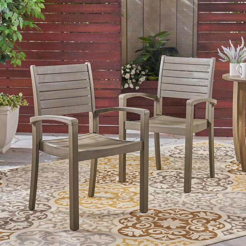 Outdoor 2 Piece Wooden Dining Chair with Armrests Backrest for Terrace Restaurant Kitchen Living Room Balcony