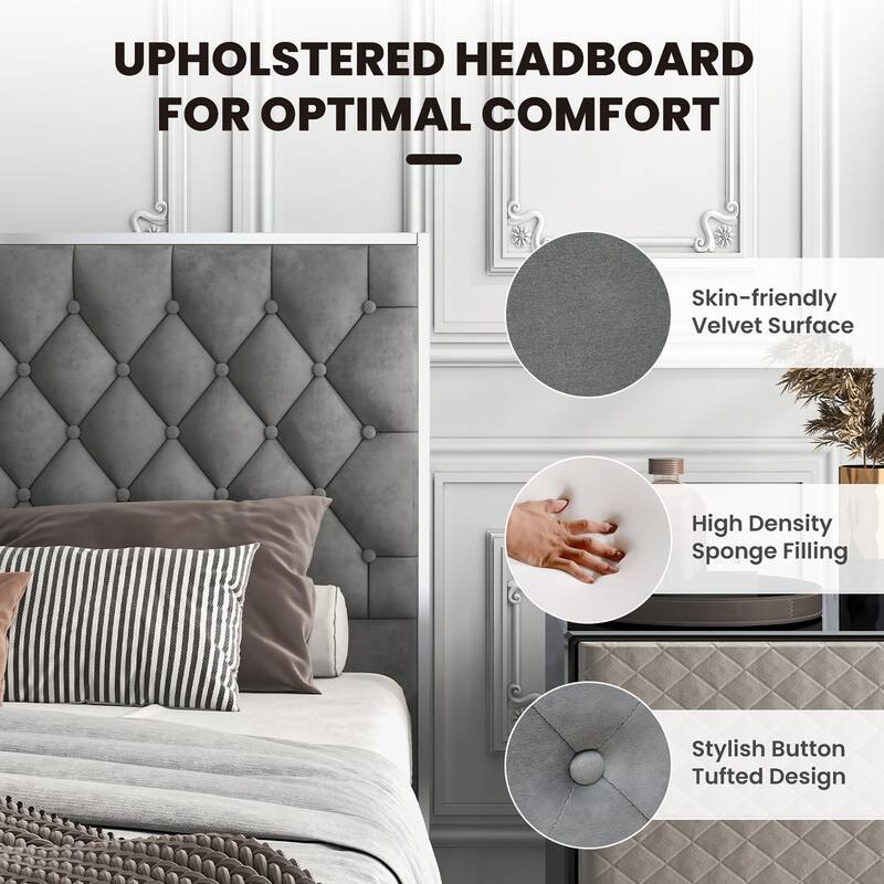 Costway Upholstered Bed Mattress Foundation with Button Tufted Velvet