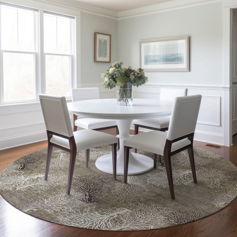 Premium Washable Super Soft Coastal Coral Mayfield Rug - Latte - 8' x 8' - Round