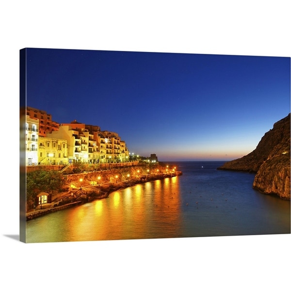 "Night View of Xlendi Bay" Canvas Wall Art