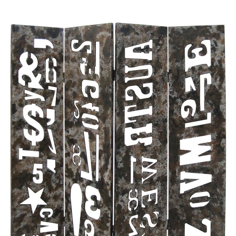 Modern 4 Panel Foldable Screen with Graffiti Print, Gray and White