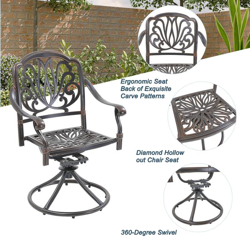 5-Piece Cast Aluminum Patio Dining Set with 4 Swivel Chairs