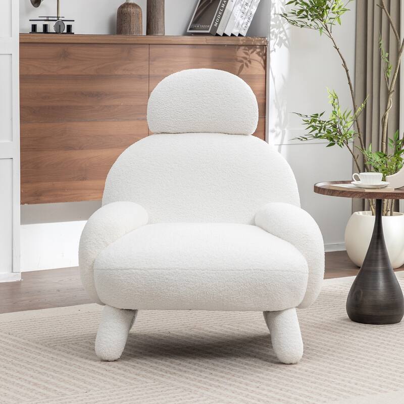 SEYNAR Modern Faux Sherpa Upolstered High Back Armless Accent Chair - White