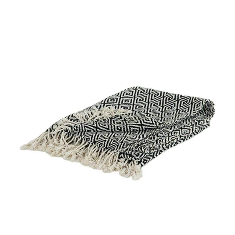HomeRoots Black And White Cotton Chevron Throw Blanket with Tassels