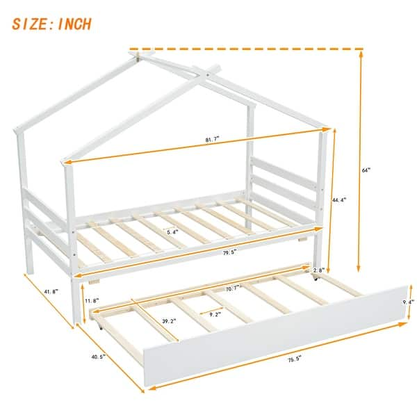 dimension image slide 2 of 3, Roof styled wooden bed with trundle