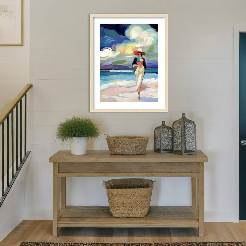 Woman On the Beach by Elena Avanesova Wood Framed Wall Art Print